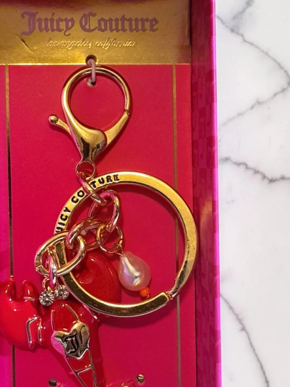 Juicy Couture Bow, Cherry & Red Lobster Charm Keychain Trio Set Bundle NWT